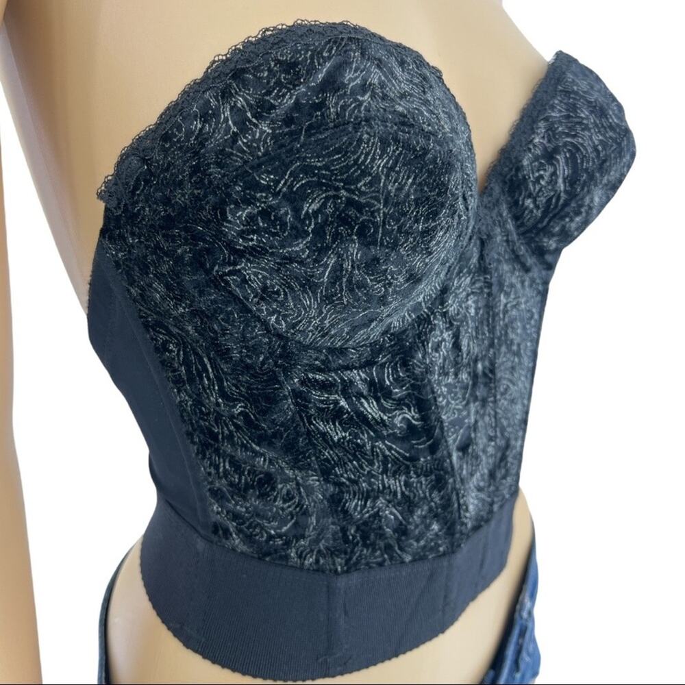 Vtg 70s American Vintage Black Velvet Bustier 34B Deadstock Graphite Longline